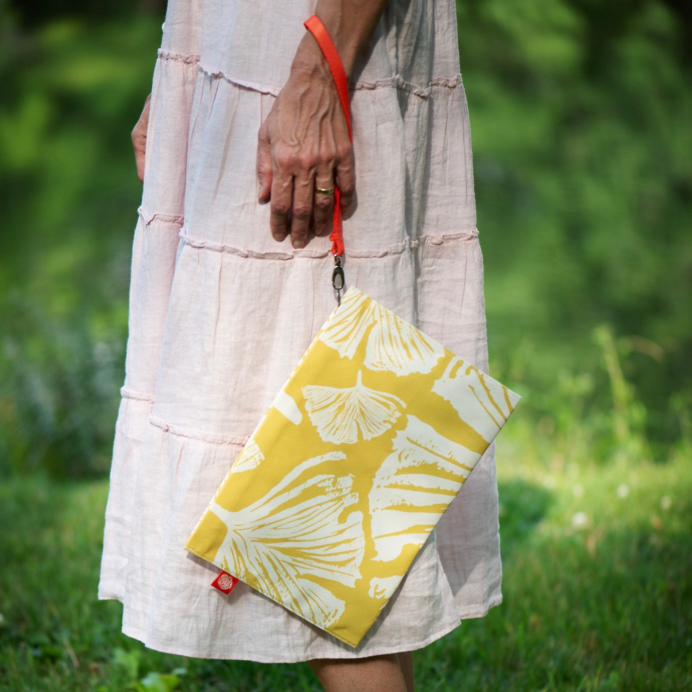 Ginkgo Canvas Clutch, Mustard