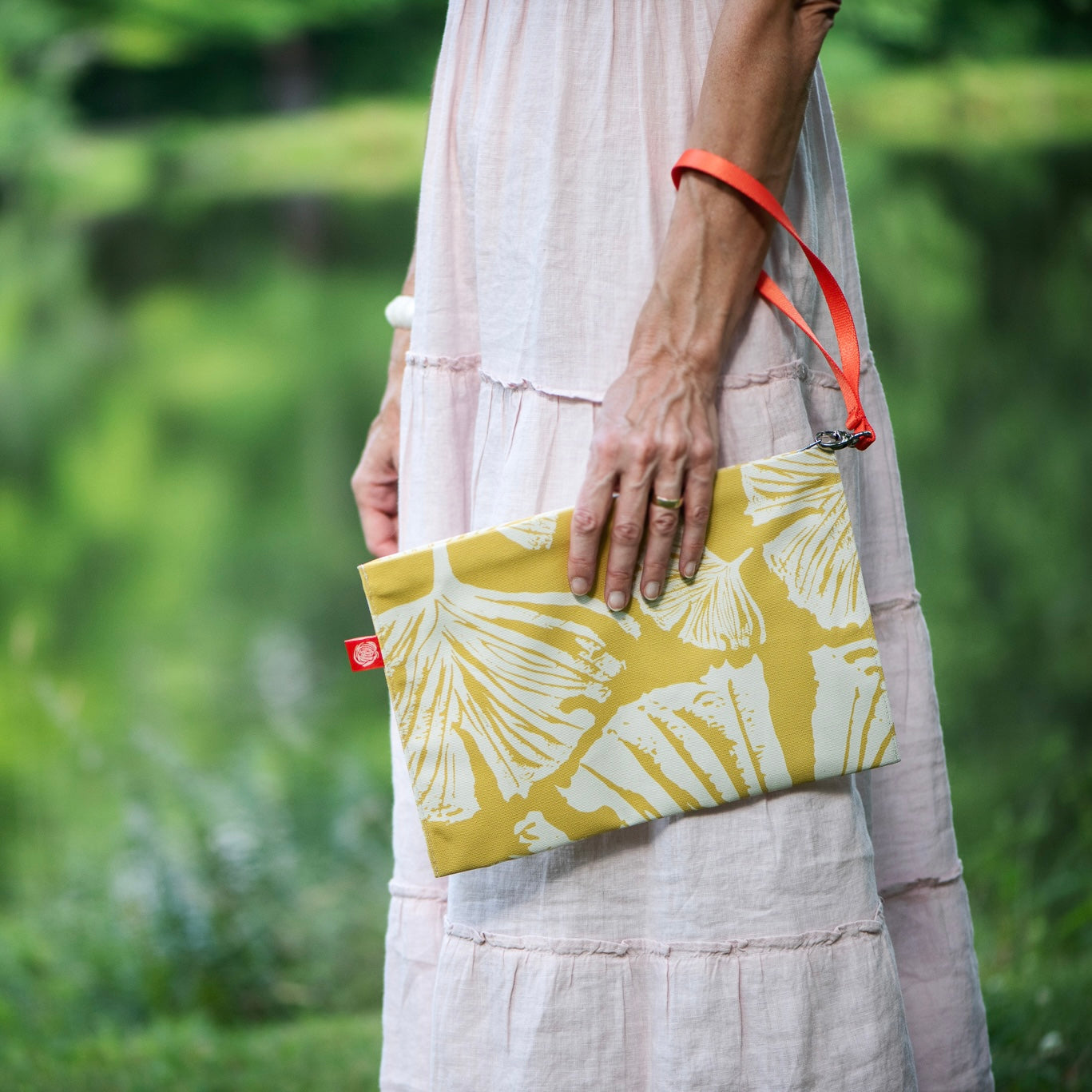 Ginkgo Canvas Clutch, Mustard
