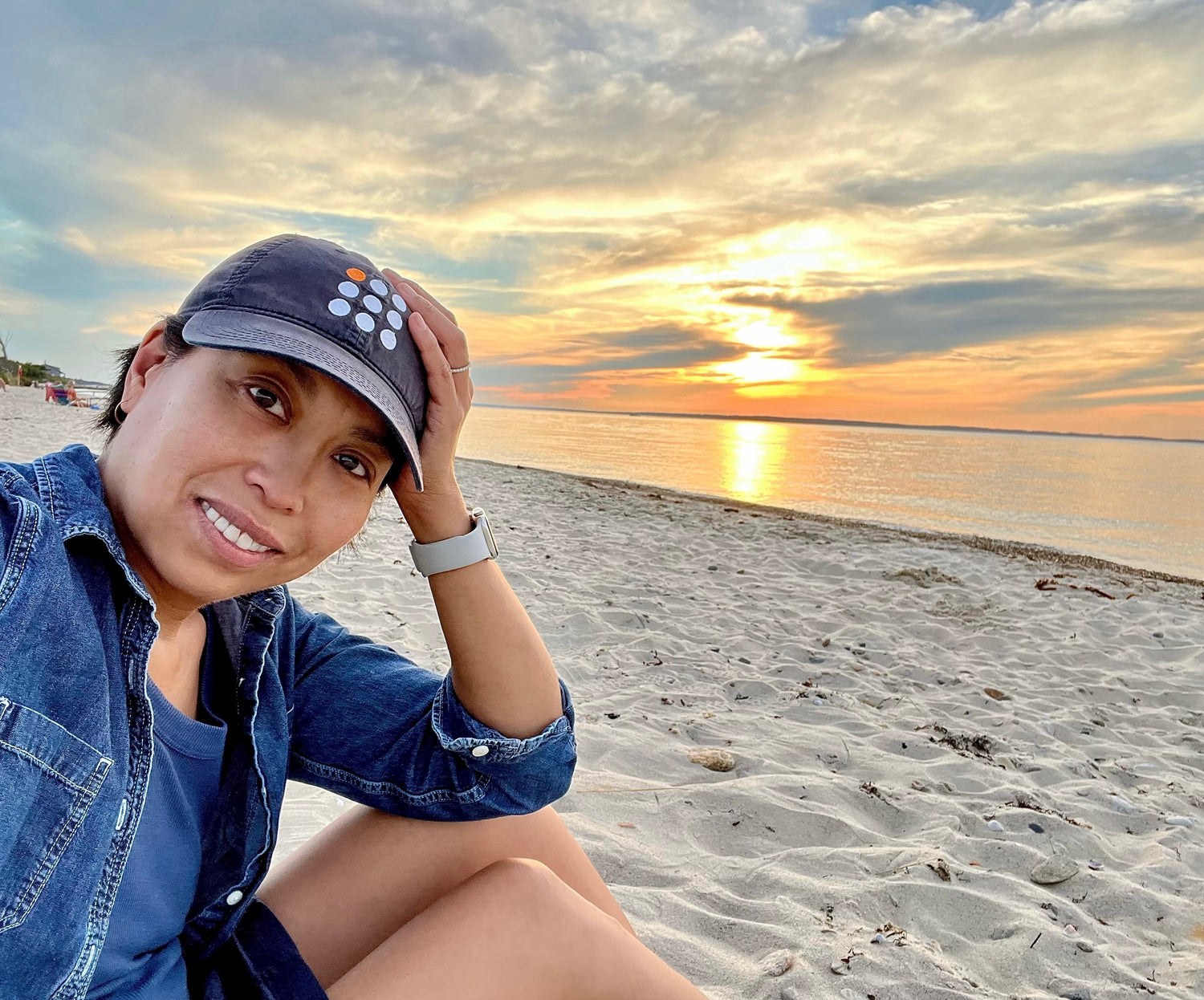 Designer Katherine Kelly on beach