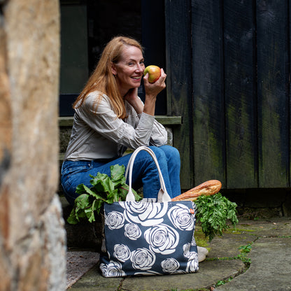 The FOREVER Beach Tote, Rosa Rugosa in Indigo