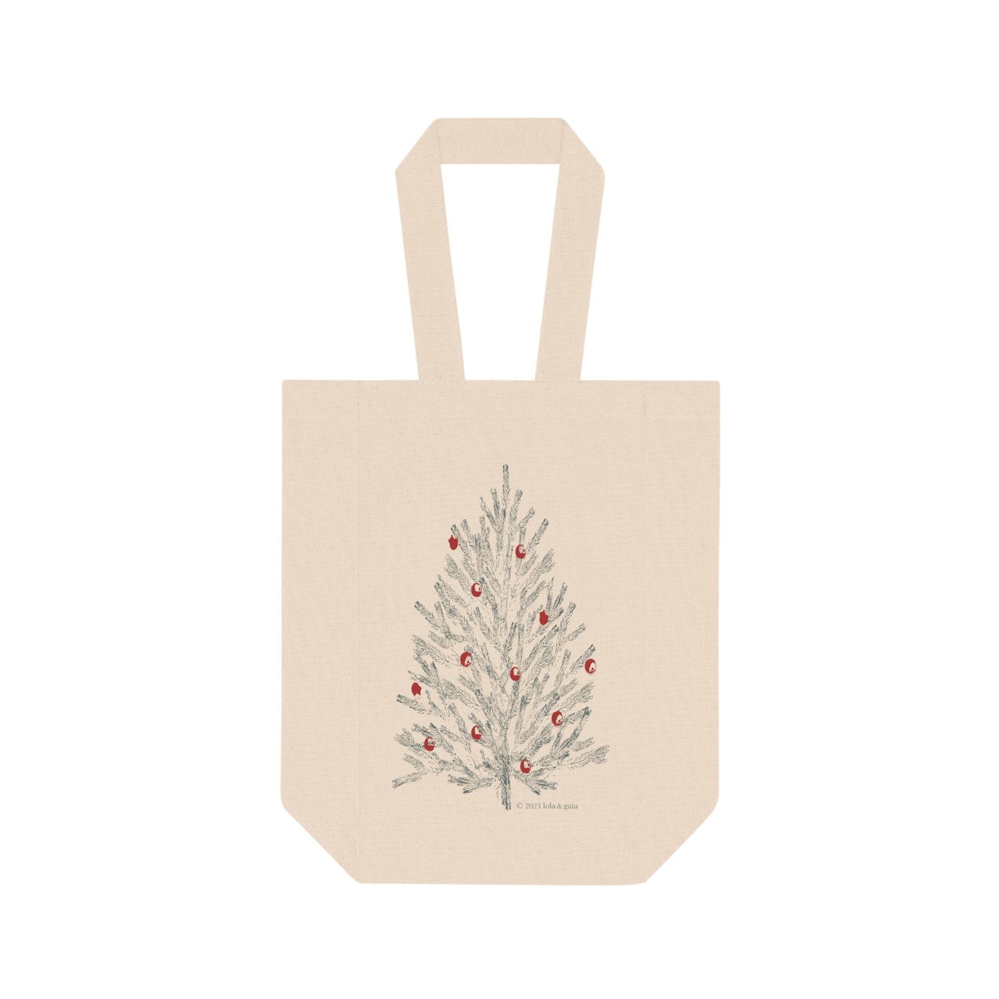 Double Wine Tote Bag, Holiday Pine Tree