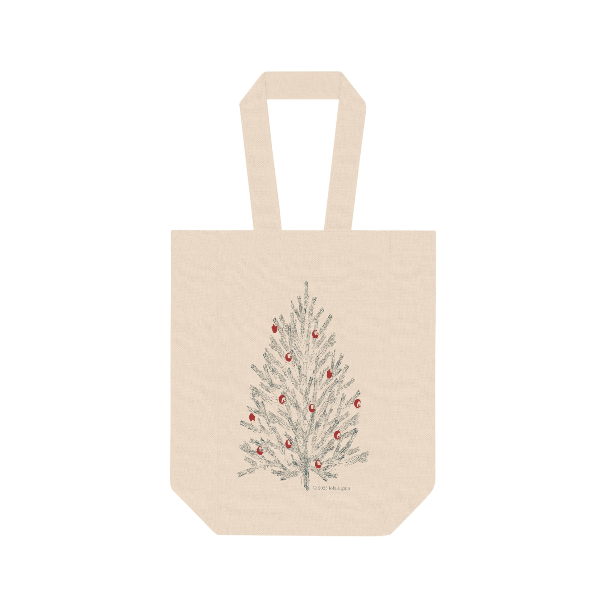 Double Wine Tote Bag, Holiday Pine Tree