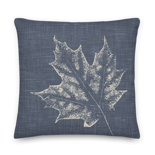 Maple Leaf Pillow, Blue Linen
